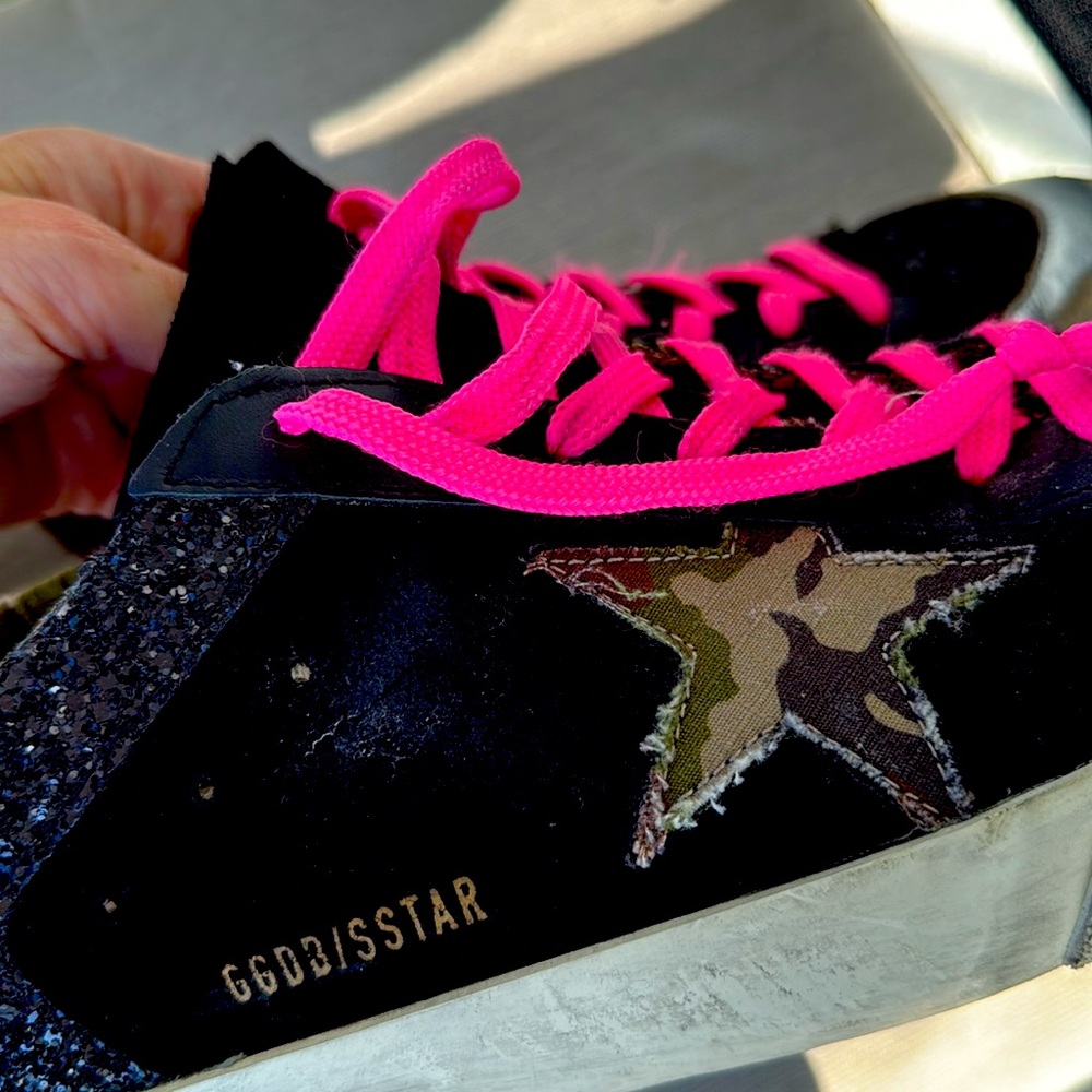 Golden Goose Super- star suede and glitter upper camouflage ripstop star